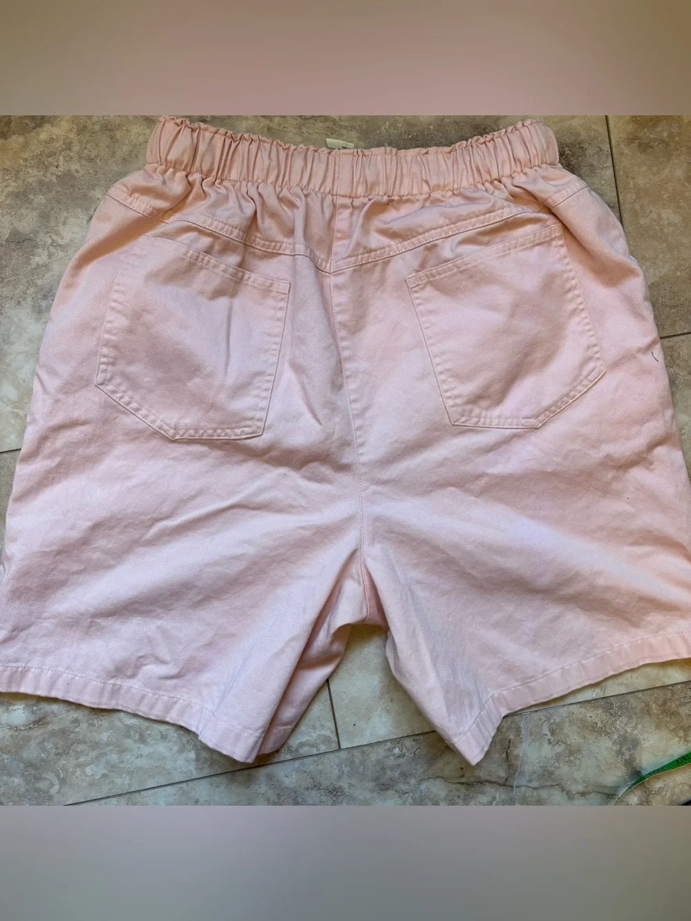 Vintage Pink High Waisted Shorts Elastic Drawstring Denim Cotton size M